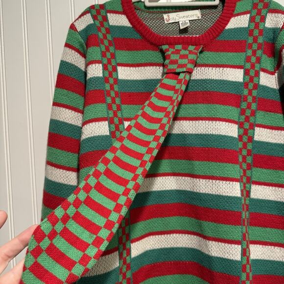 Jolly Sweaters Red Green Tie Suspenders Christmas Sweater Mens Large - Picture 3 of 6